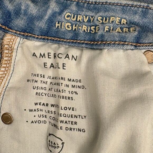 American Eagle Light Wash Curvy Super High Rise Stretch Flare Jeans Womens Sz 10 - Picture 12 of 12